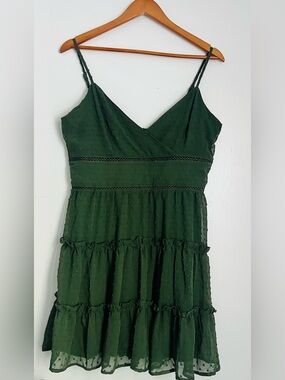 Trixxi Dark Green Spaghetti Strap Tiered Midi Dress